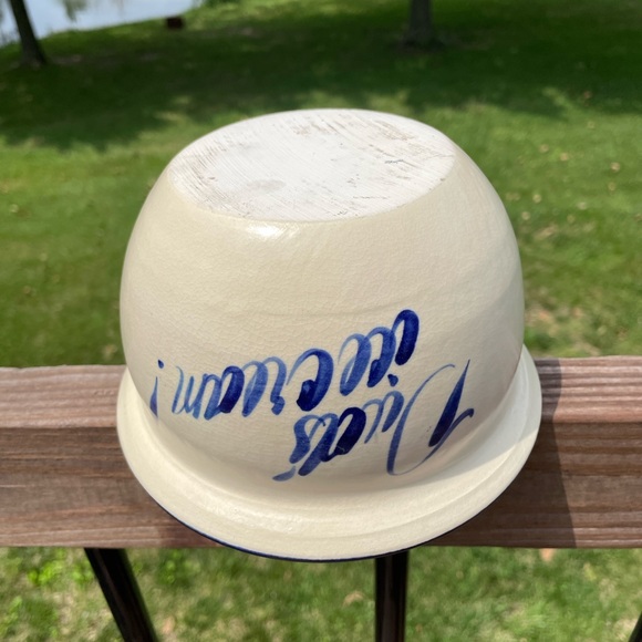 Dad’s Ice Cream Blue Letters Cream Pottery Crock Bowl Harry & David 4" x 6.5 NEW - Picture 8 of 9